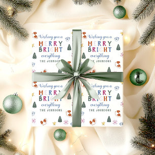 Merry & Bright Alles Kleurrijk Gepersonaliseerd Cadeaupapier