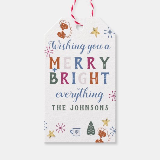 Merry & Bright Alles kleurrijke Typografie Cadeaulabel (Voorkant)