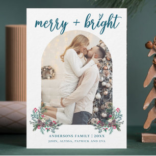 Merry Bright Arch foto botanische kerst Feestdagenkaart