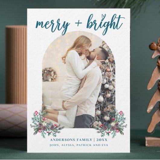 Merry Bright Arch foto botanische kerst Feestdagenkaart