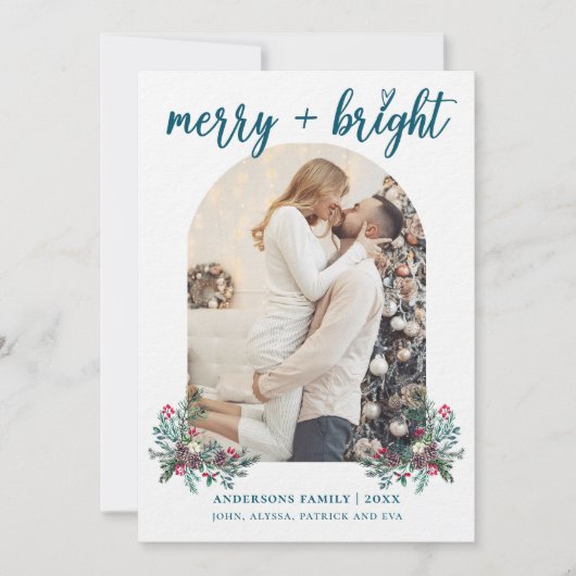 Merry Bright Arch foto botanische kerst Feestdagenkaart (Voorkant)