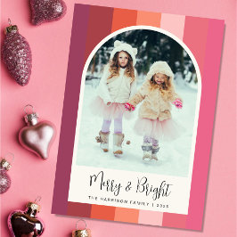 Merry Bright Arched Photo Pink Oranje Kerstmis Feestdagenkaart