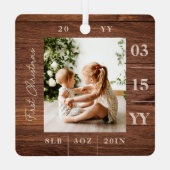 Merry Bright Baby 1e Kerstfoto Houtkorrel Metalen Ornament (Achterkant)