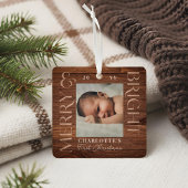 Merry Bright Baby 1e Kerstfoto Houtkorrel Metalen Ornament