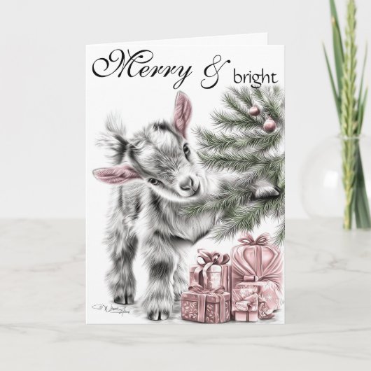 Merry & Bright - Baby Goat Christmas Feestdagen Kaart (Voorkant)