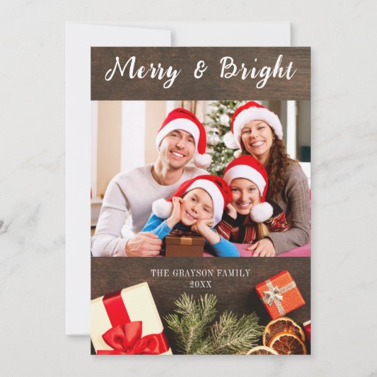 Merry & Bright Barn Wood Foto Kerst Kaart (Voorkant)