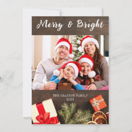 Merry & Bright Barn Wood Foto Kerst Kaart