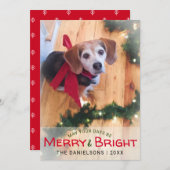 Merry & Bright Beagle Dog Red Bow Foto Kerstmis Feestdagenkaart (Voorkant / Achterkant)
