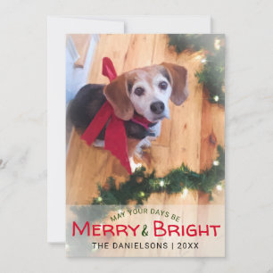 Merry & Bright Beagle Dog Red Bow Foto Kerstmis Feestdagenkaart