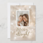 Merry & Bright Beige Gold Christmas Photo Feestdagenkaart (Voorkant)