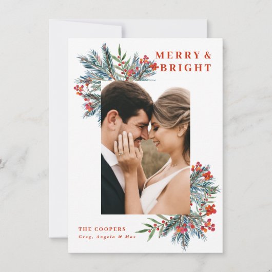 Merry & Bright bessen en takken fotokaart Kaart (Voorkant)