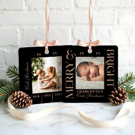 Merry & Bright Black Baby Eerste Kerstfoto's Metalen Ornament