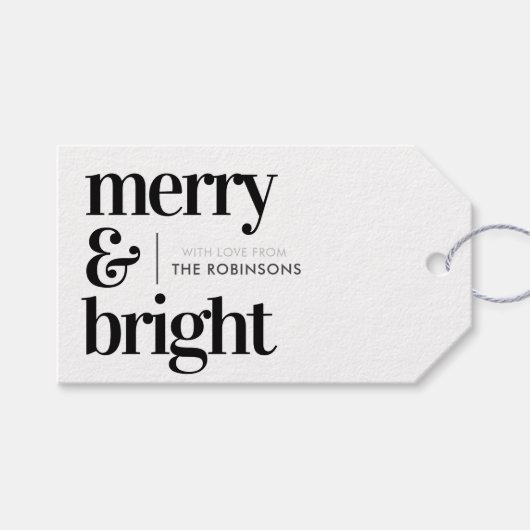 Merry & Bright Black en White Gift Labels Cadeaulabel (Voorkant (Horizontaal))
