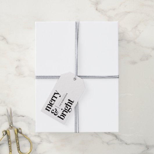 Merry & Bright Black en White Gift Labels Cadeaulabel (Met Touw)