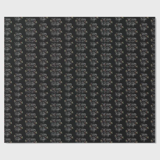 Merry Bright Black White Kerstmis Cadeaupapier (Vlak)