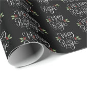Merry Bright Black White Kerstmis Cadeaupapier (Rol Hoek)