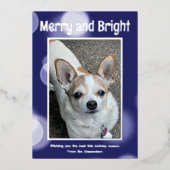 Merry & Bright Blauw en Wit Folie Feestdagenkaart (Voorkant)