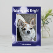 Merry & Bright Blauw en Wit Folie Feestdagenkaart (Staand Voorkant)