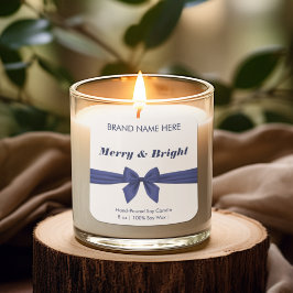 Merry & Bright | Blauwe Strik Moderne Kaarslabels Vierkante Sticker