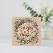 Merry Bright Bloemige Simpele Krans Kerst- Feestdagenkaart (Staand voorkant)