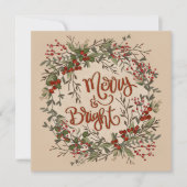 Merry Bright Bloemige Simpele Krans Kerst- Feestdagenkaart (Voorkant)