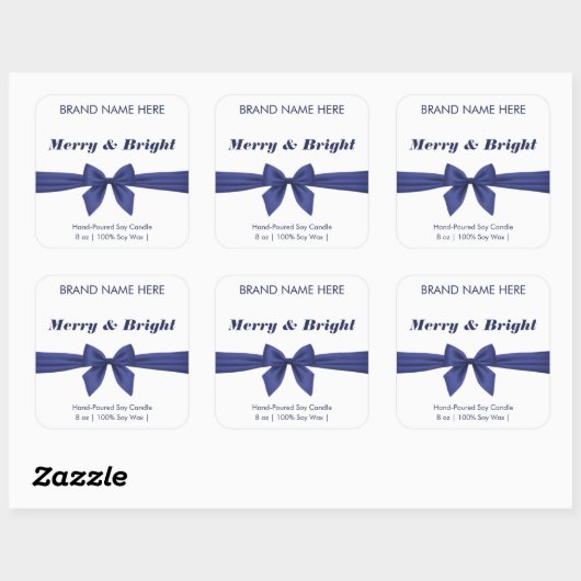 Merry & Bright | Blue Bow Modern Candle Labels (Vel)