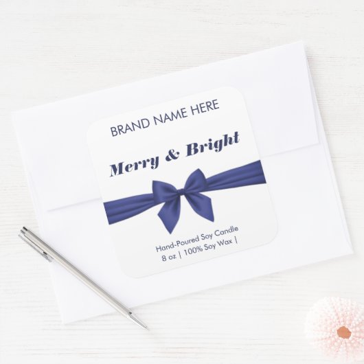 Merry & Bright | Blue Bow Modern Candle Labels (Envelop)