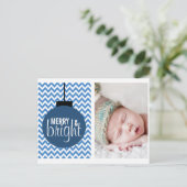 MERRY & BRIGHT BLUE CHEVRON VAKANTIE KAART (Staand voorkant)