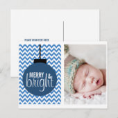 MERRY & BRIGHT BLUE CHEVRON VAKANTIE KAART (Voorkant / Achterkant)