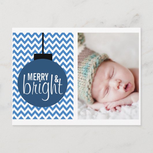 MERRY & BRIGHT BLUE CHEVRON VAKANTIE KAART (Voorkant)