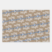 Merry & Bright Blue-kerstboomverlichting Kraft Inpakpapier Vel (Voorkant 2)