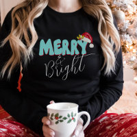 Merry Bright Blue Red Retro 80's Font Santa Hat