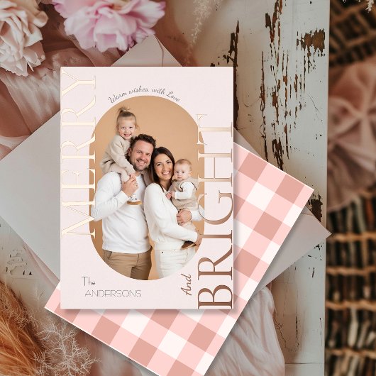 Merry & Bright Blush Rose Gold Script Folie Feestdagenkaart