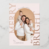 Merry & Bright Blush Rose Gold Script Folie Feestdagenkaart (Voorkant)