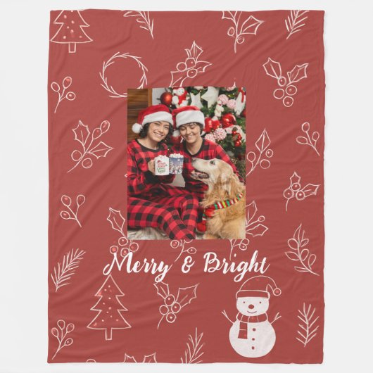Merry & Bright Boho Bloem Kerstmis Fleece Deken (Voorkant)