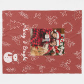 Merry & Bright Boho Bloem Kerstmis Fleece Deken (Voorkant (Horizontaal))