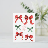 Merry Bright Bows Watercolor Christmas  Feestdagenkaart (Staand voorkant)