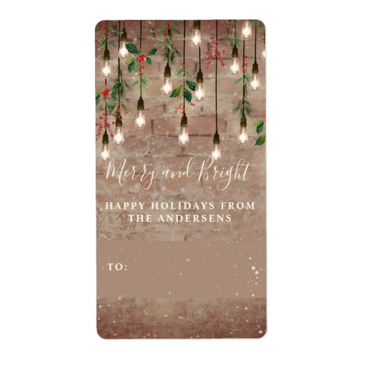 Merry + Bright Brick String Light Brick Kerstmis Etiket (Voorkant)