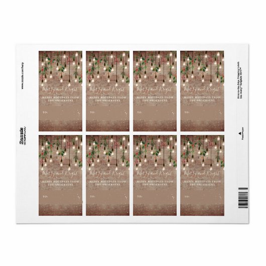 Merry + Bright Brick String Light Brick Kerstmis Etiket (Full Sheet)