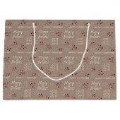 Merry & Bright Brown Gift Bag - Groot, glanzend Large Cadeautasje (Voorkant)