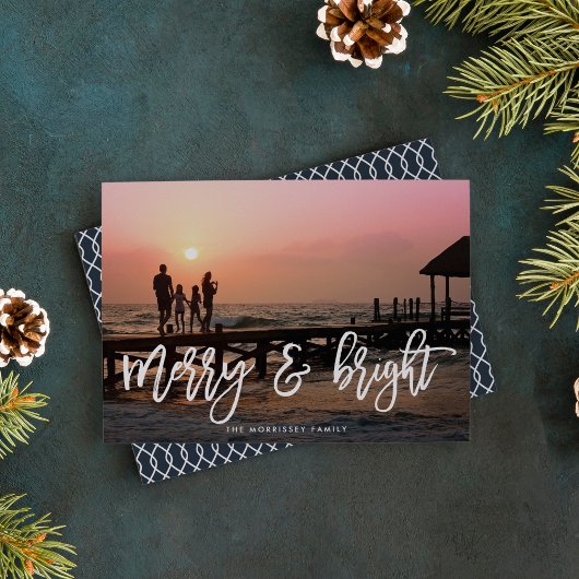 Merry & Bright Brush Letterde foto Feestdagenkaart