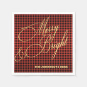 Merry & Bright Buffalo Plaid Familie Kerstfeest Servet (Voorkant)