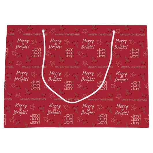 Merry & Bright Burgundy Gift Bag - Groot, glanzend Large Cadeautasje (Voorkant)