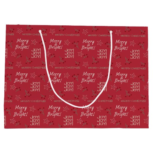 Merry & Bright Burgundy Gift Bag - Groot, glanzend Large Cadeautasje (Achterkant)