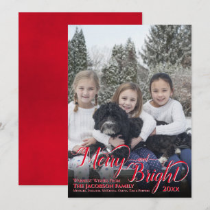 Merry & Bright Calligrafie Script Rode Foto Feestdagenkaart