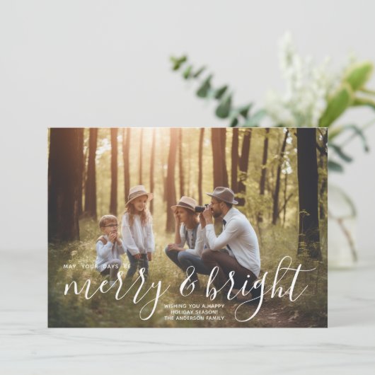 Merry & Bright Calligrafie - Volledige horizontale Feestdagenkaart (Staand voorkant)
