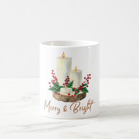 Merry & Bright Candle Holly Christmas Coffee Mug  Koffiemok (Center)
