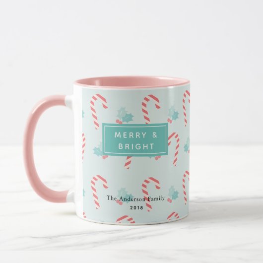 Merry & Bright Candy Cane Pattern Foto Mok (Links)