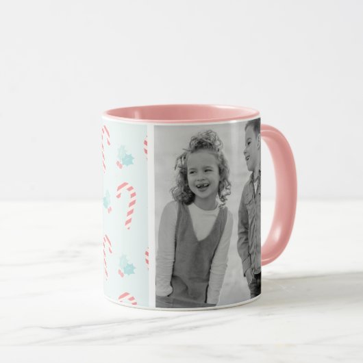 Merry & Bright Candy Cane Pattern Foto Mok (Voorkant rechts)