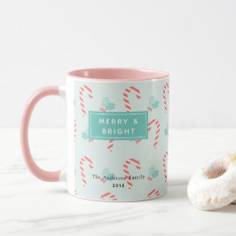 Merry & Bright Candy Cane Pattern Foto Mok